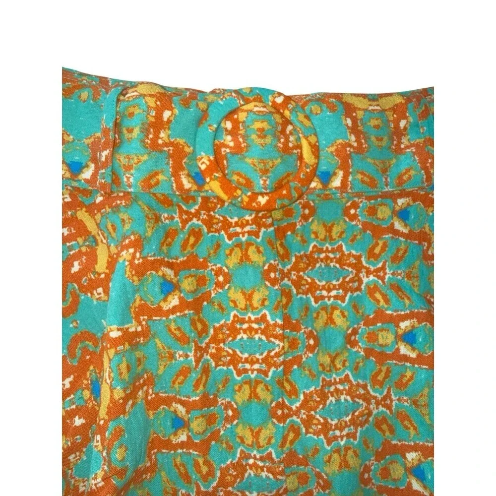 Anthropologie Moon River Belted Printed Flowy Shorts Turquoise Orange Size S NWT